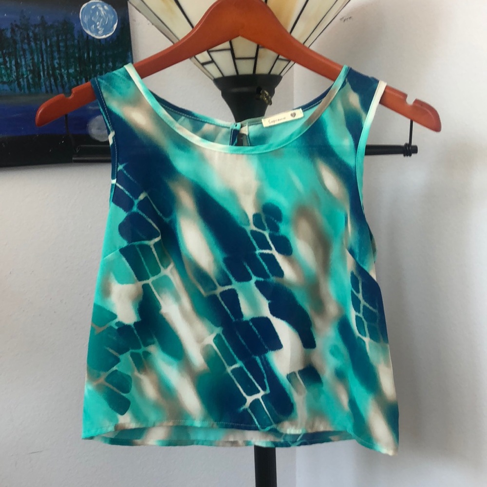 Blue and White Cropped Sleeveless Top